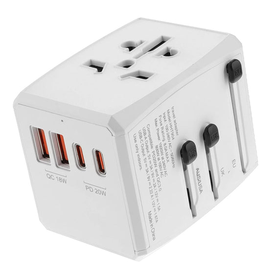 Adaptor de călătorie universal Techsuit HHT904, PD 20W, 2 x USB-A, 2 x USB-C, EU / UK / AUS / US – alb
