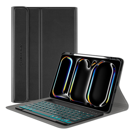 Husă Techsuit CozyTab cu tastatură wireless magnetică RGB și suport pentru creion, iPad Pro 11 (2024 / 2025) – negru