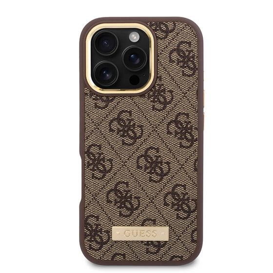 Husă Guess 4G Logo Plate MagSafe pentru iPhone 16 Pro – albastru