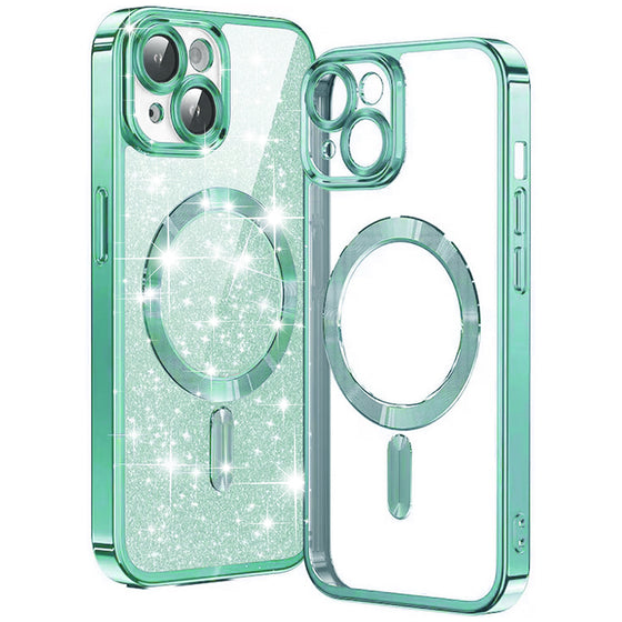 Husă Techsuit Luxury Glitter MagSafe pentru iPhone 15 Plus – verde deschis