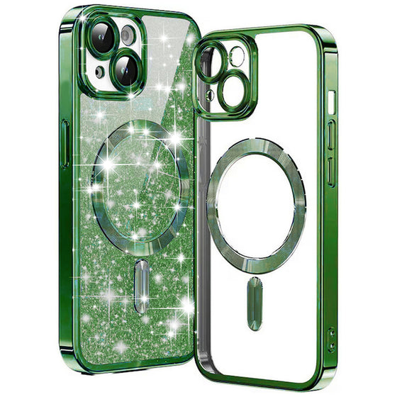 Husă Techsuit Luxury Glitter MagSafe pentru iPhone 15 Plus – verde închis