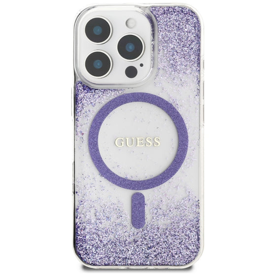 Husă Guess Resin Bottom Glitter MagSafe pentru iPhone 16 Pro – mov