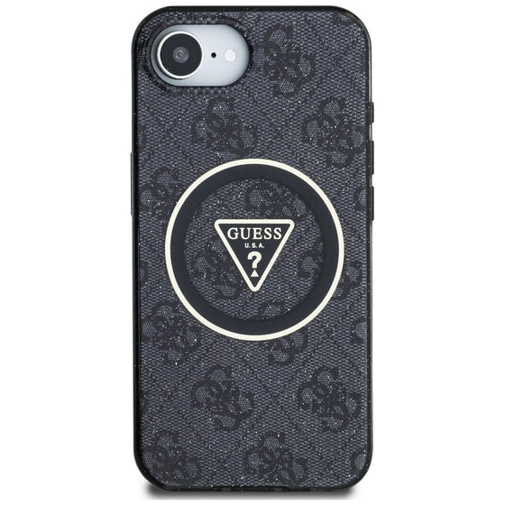 Husă Guess IML Metal Glitter 4G Circle Triangle MagSafe pentru iPhone 16e / 17e – negru