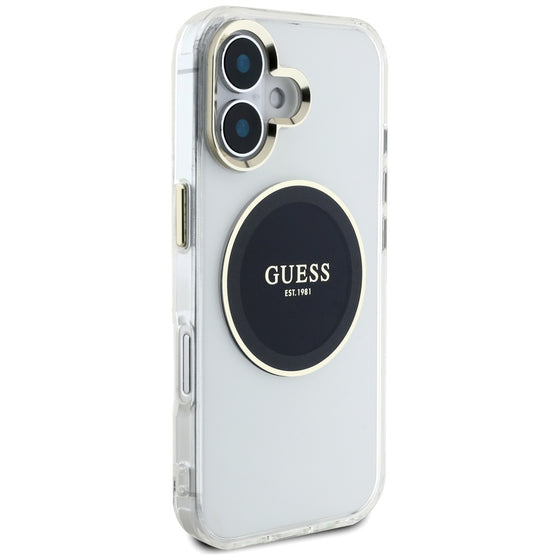 Husă Guess IML Metal Colored Circle MagSafe pentru iPhone 16 – negru