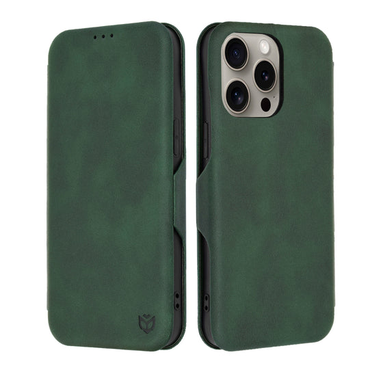 Husă tip carte Techsuit Safe Wallet Plus pentru iPhone 15 Pro Max – verde