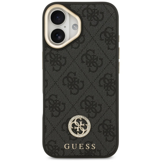 Husă Guess 4G Strass Logo with Big Strap Metal Button MagSafe pentru iPhone 17 – negru