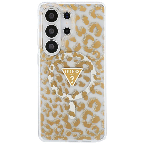 Husă Guess IML Leopard Print Triangle MagSafe pentru Samsung Galaxy S26 Ultra – maro