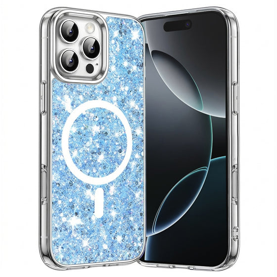 Husă cu sclipici Techsuit Sparkly Glitter MagSafe pentru iPhone 16 Pro – albastru