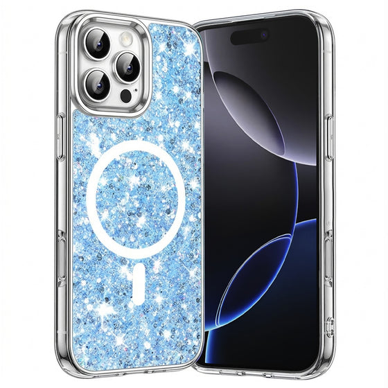 Husă cu sclipici Techsuit Sparkly Glitter MagSafe pentru iPhone 16 Pro Max – albastru