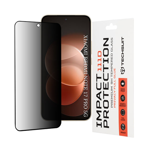 Folie sticlă privacy Techsuit 111D Full Glue pentru Xiaomi Redmi Note 17 Pro 5G / Redmi Note 17 Pro Max / Poco X8