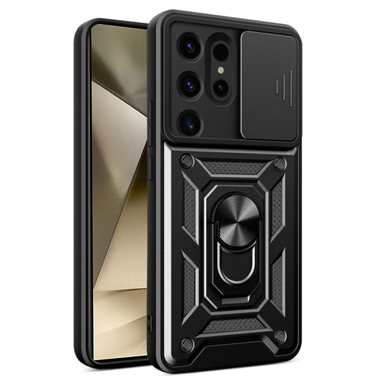 Husă Techsuit CamShield pentru Samsung Galaxy S24 Ultra, cu capac pentru cameră și inel suport – negru