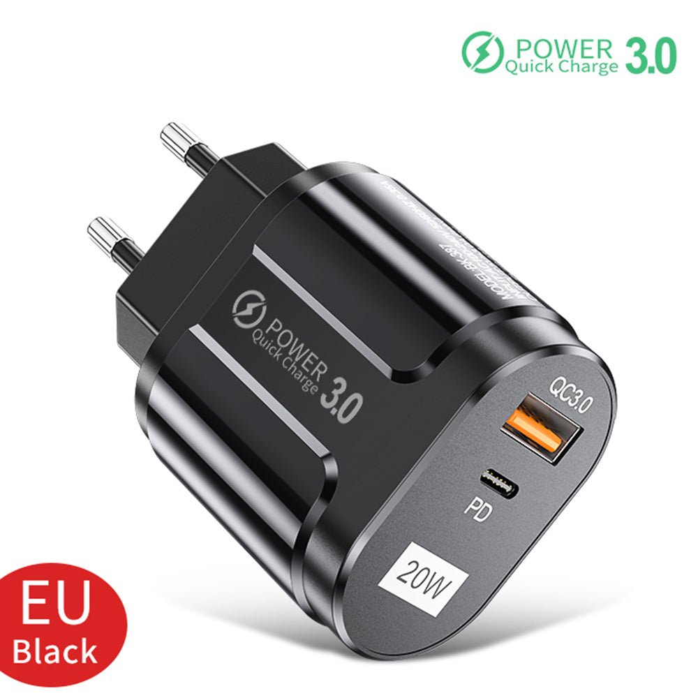 Încărcător priză 20W, USB-C și USB QC 3.0, negru – Techsuit CHPD038 – imagine 2