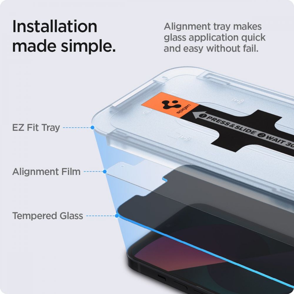 Folie de sticlă privacy Spigen Glas.tR EZ Fit pentru iPhone 13 Pro Max / 14 Plus – imagine 4