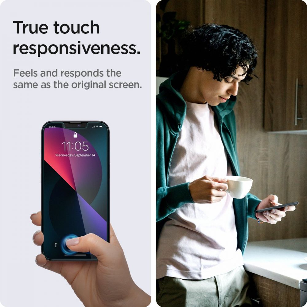 Folie de sticlă privacy Spigen Glas.tR EZ Fit pentru iPhone 13 / 13 Pro / 14 / 16e / 17e – imagine 3