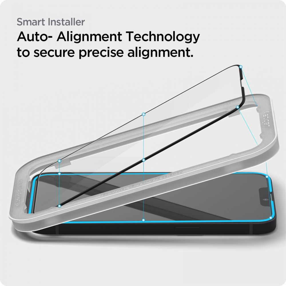 Folie de sticlă Spigen Glas.tR AlignMaster cu ramă neagră pentru iPhone 13 / 13 Pro / 14 / 16e / 17e – 2 folii – imagine 11