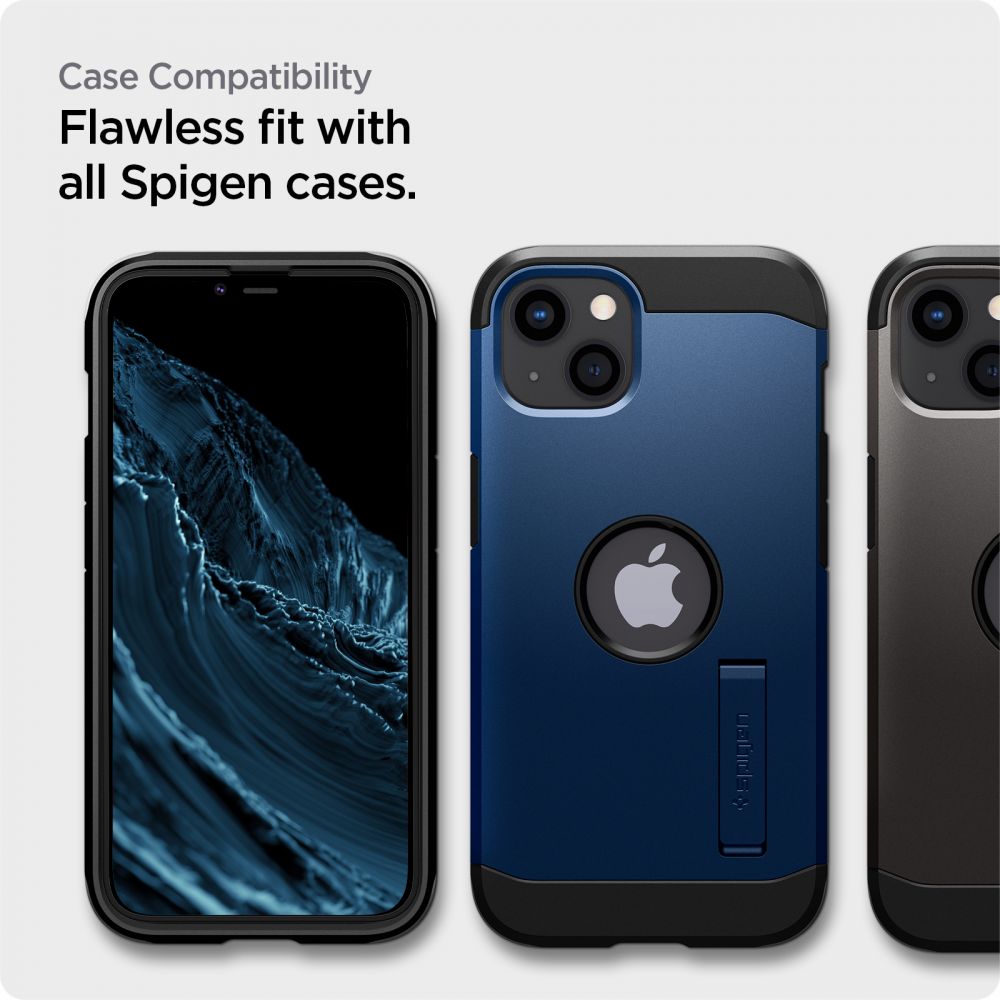 Folie de sticlă Spigen Glas.tR AlignMaster cu ramă neagră pentru iPhone 13 / 13 Pro / 14 / 16e / 17e – 2 folii – imagine 13