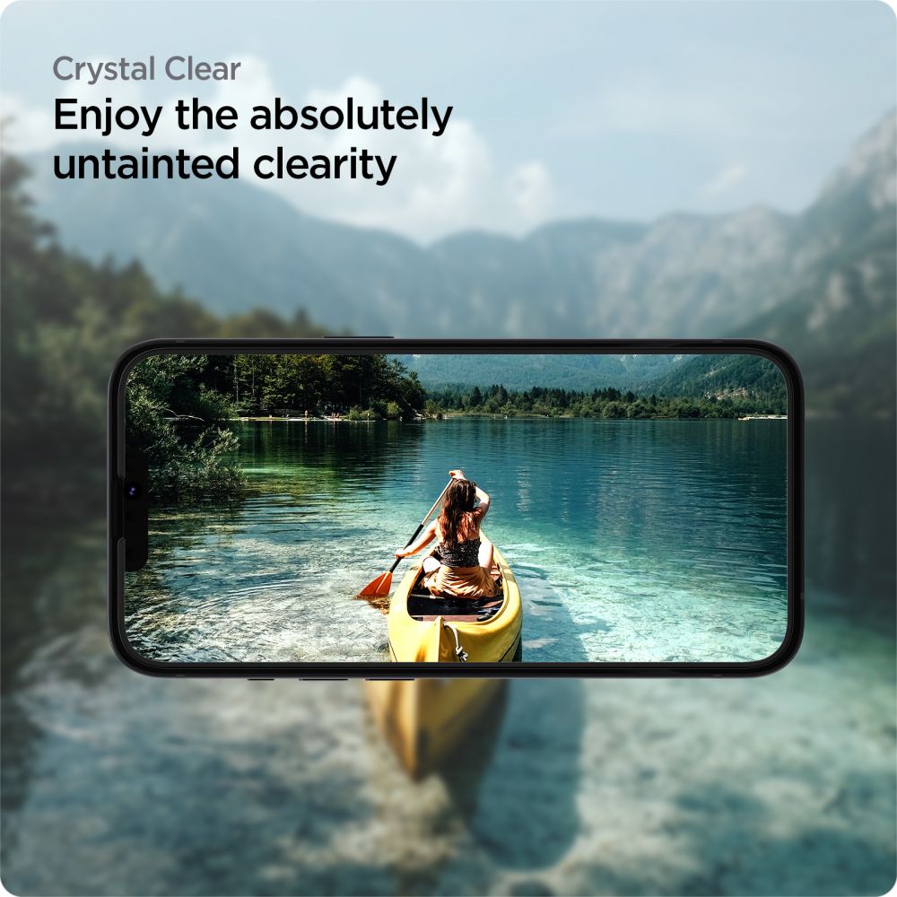 Folie de sticlă Spigen Glas.tR AlignMaster cu ramă neagră pentru iPhone 13 / 13 Pro / 14 / 16e / 17e – 2 folii – imagine 14