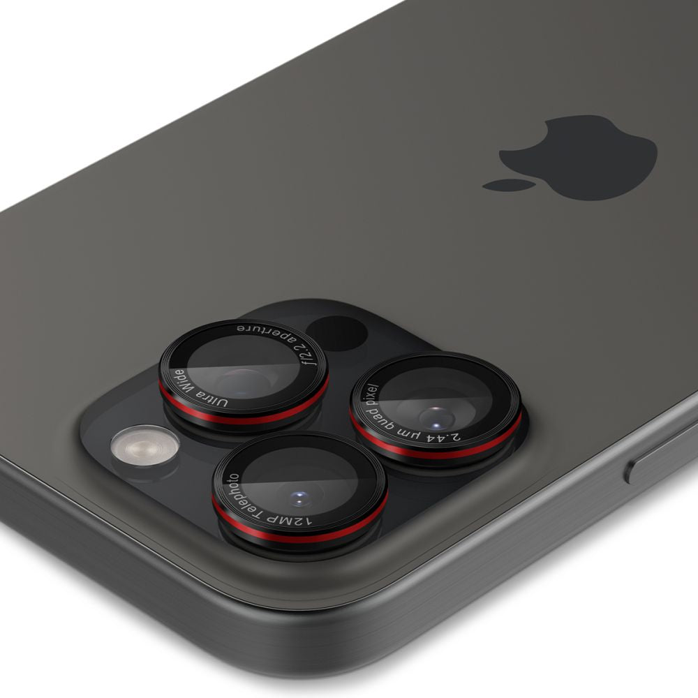 Protecție cameră Spigen Optik.tR EZ Fit Pro pentru iPhone 14 Pro / 15 Pro / 16 Pro / 17 Pro (inclusiv Pro Max) – Negru cu inel roșu – imagine 6
