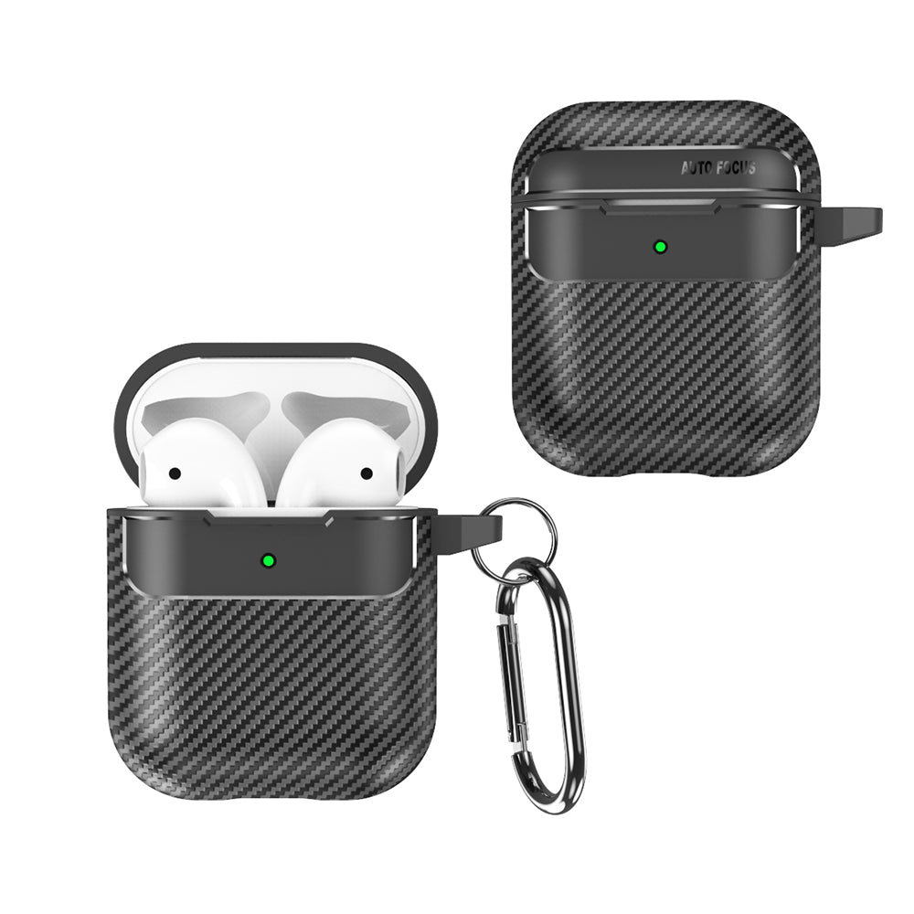 Husă AirPods 1 / 2 CarbonFiber cu carabinieră – Techsuit – imagine 3
