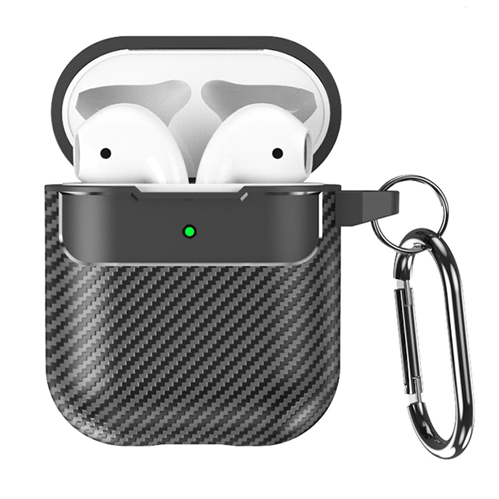 Husă AirPods 1 / 2 CarbonFiber cu carabinieră – Techsuit – imagine 1
