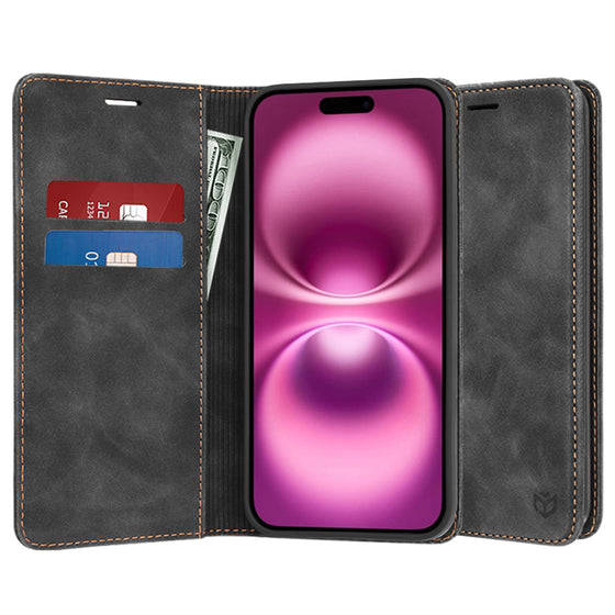 Husă tip carte Techsuit Confy Cover pentru iPhone 16 Plus – negru