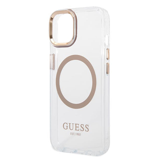 Husă Guess iPhone 15 Plus Metal Outline MagSafe, auriu – imagine 3