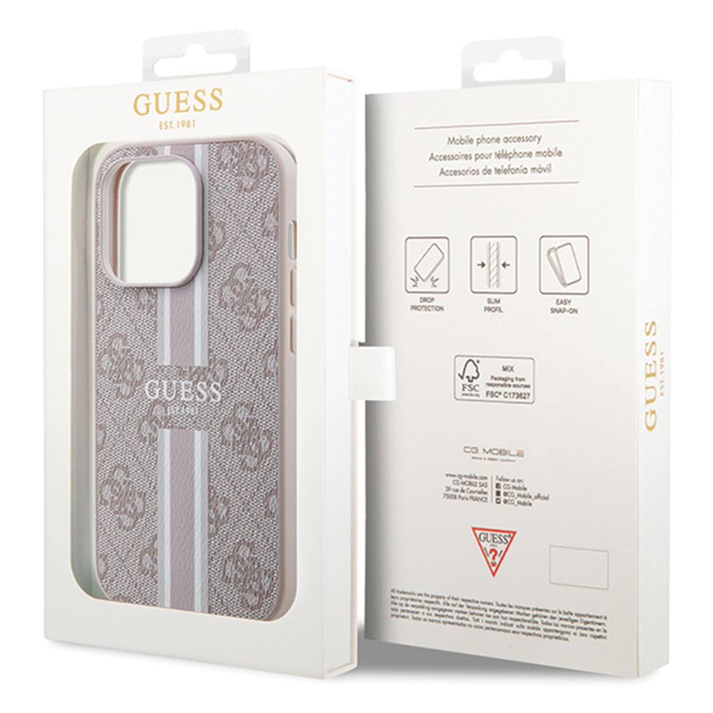 Husă Guess iPhone 15 Pro Hardcase 4G Printed Stripes MagSafe, roz – imagine 6