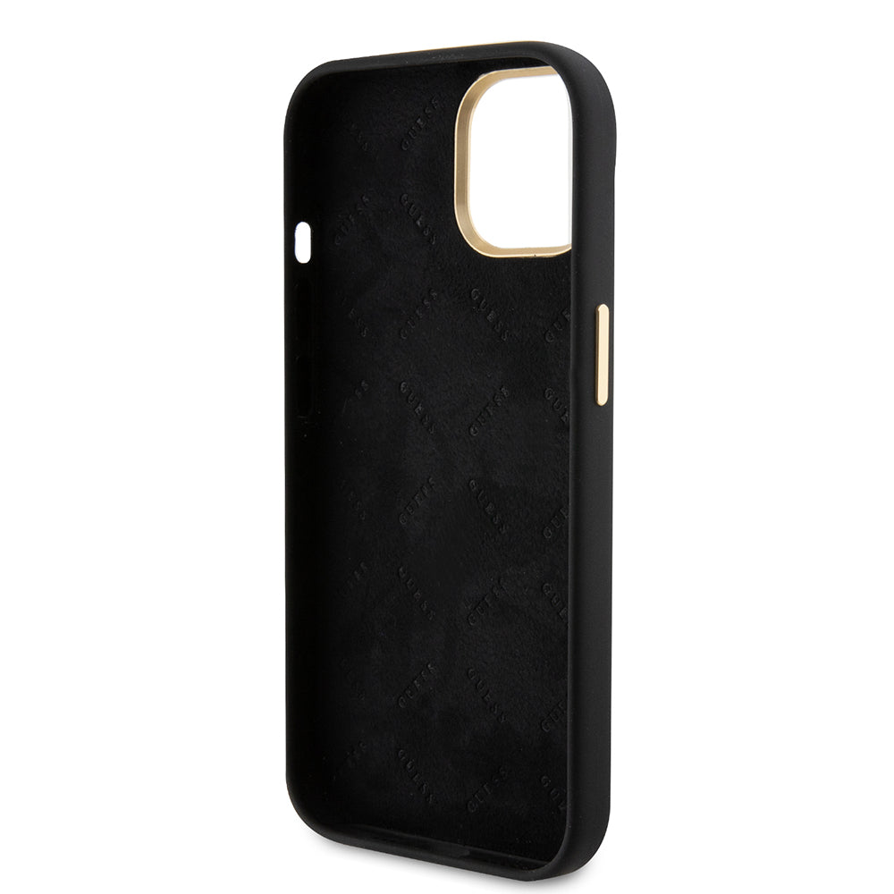 Husă Guess iPhone 15 Silicone Script Metal Logo & Frame, negru – imagine 5