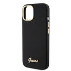 Husă Guess iPhone 15 Silicone Script Metal Logo & Frame, negru – imagine 4