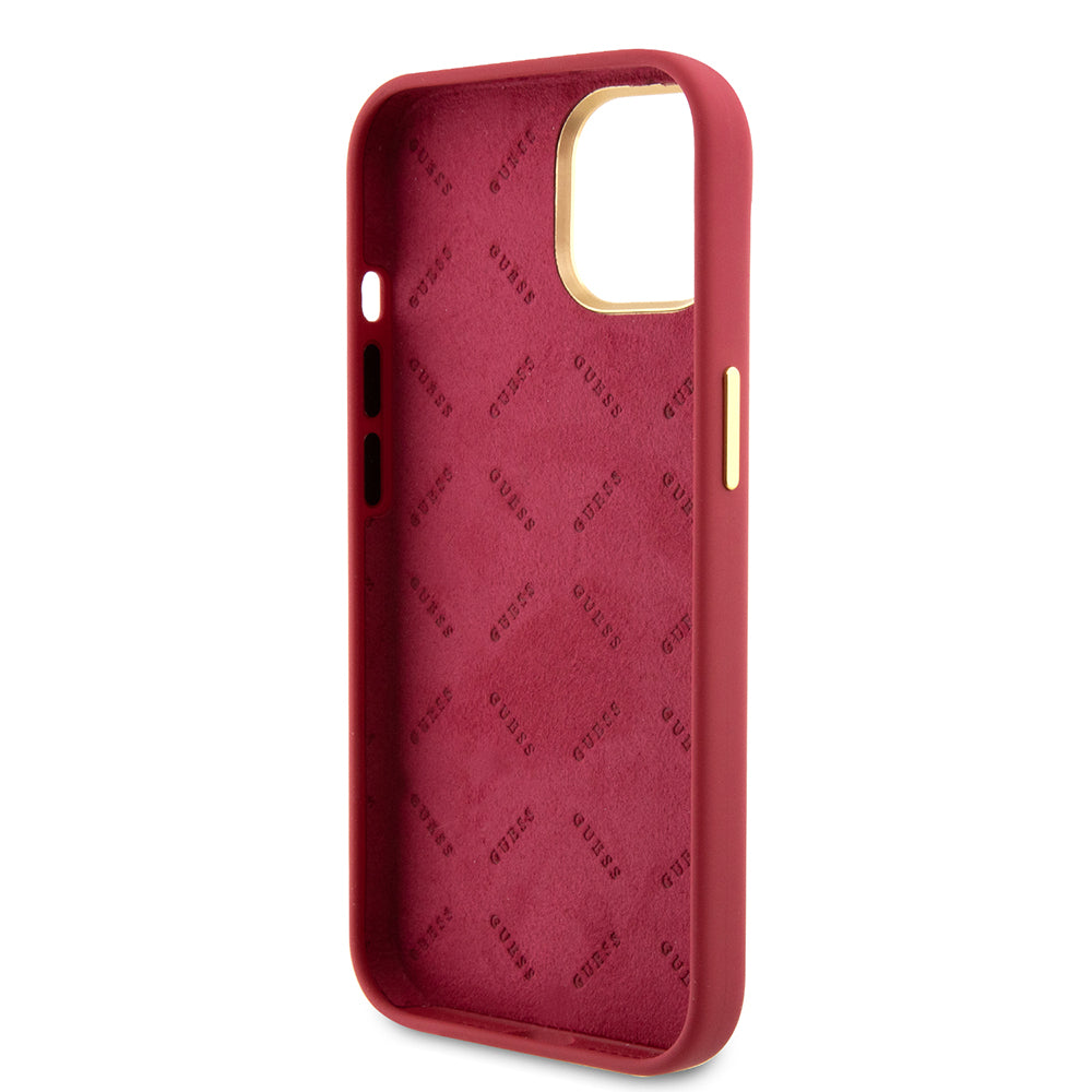 Husă Guess iPhone 15 Silicone Script Metal Logo & Frame, roșu – imagine 5