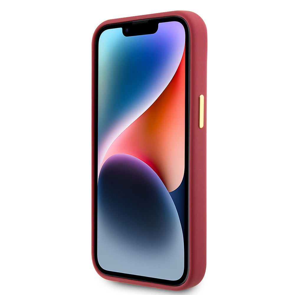 Husă Guess iPhone 15 Silicone Script Metal Logo & Frame, roșu – imagine 2
