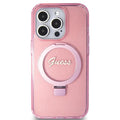 Husă Guess iPhone 15 Pro Ring Stand Script Glitter MagSafe, roz – imagine 1