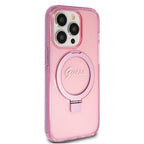 Husă Guess iPhone 15 Pro Ring Stand Script Glitter MagSafe, roz – imagine 3