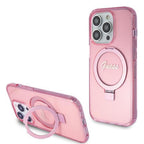 Husă Guess iPhone 15 Pro Ring Stand Script Glitter MagSafe, roz – imagine 6
