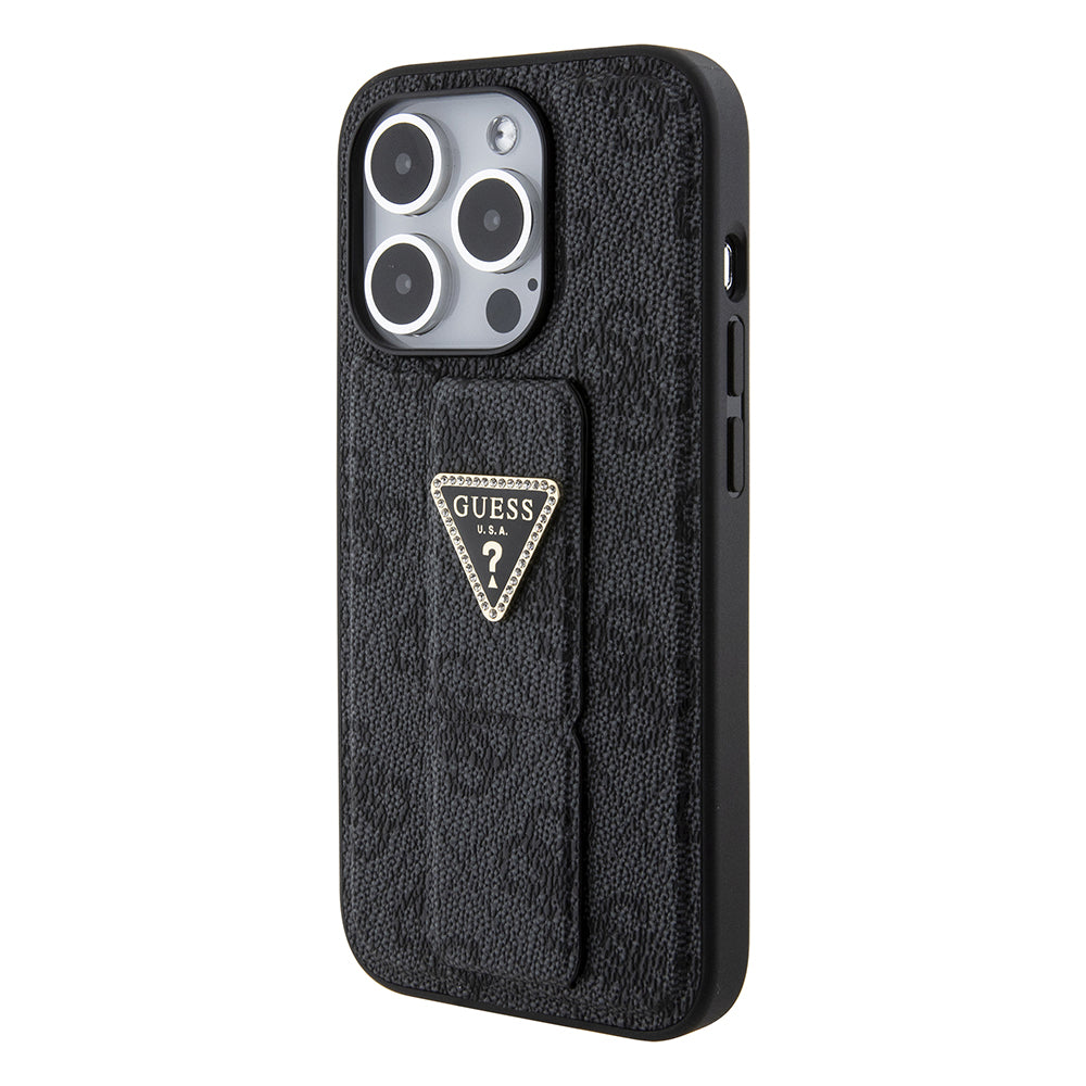 Husă Guess iPhone 15 Pro Grip Stand 4G Triangle Strass, negru – imagine 4