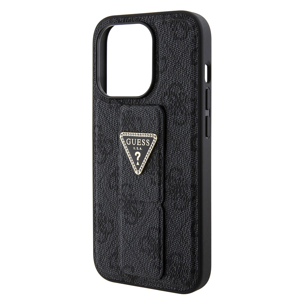 Husă Guess iPhone 15 Pro Grip Stand 4G Triangle Strass, negru – imagine 5