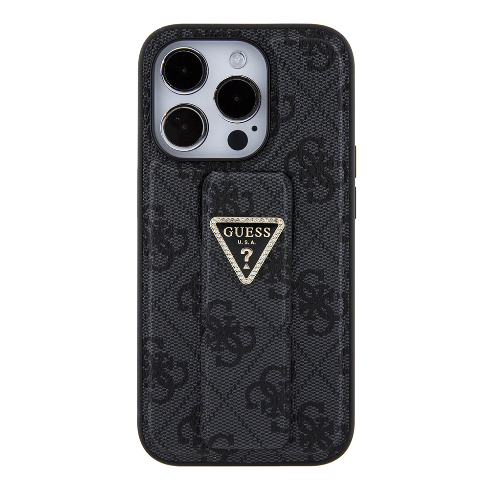 Husă Guess iPhone 15 Pro Grip Stand 4G Triangle Strass, negru – imagine 1