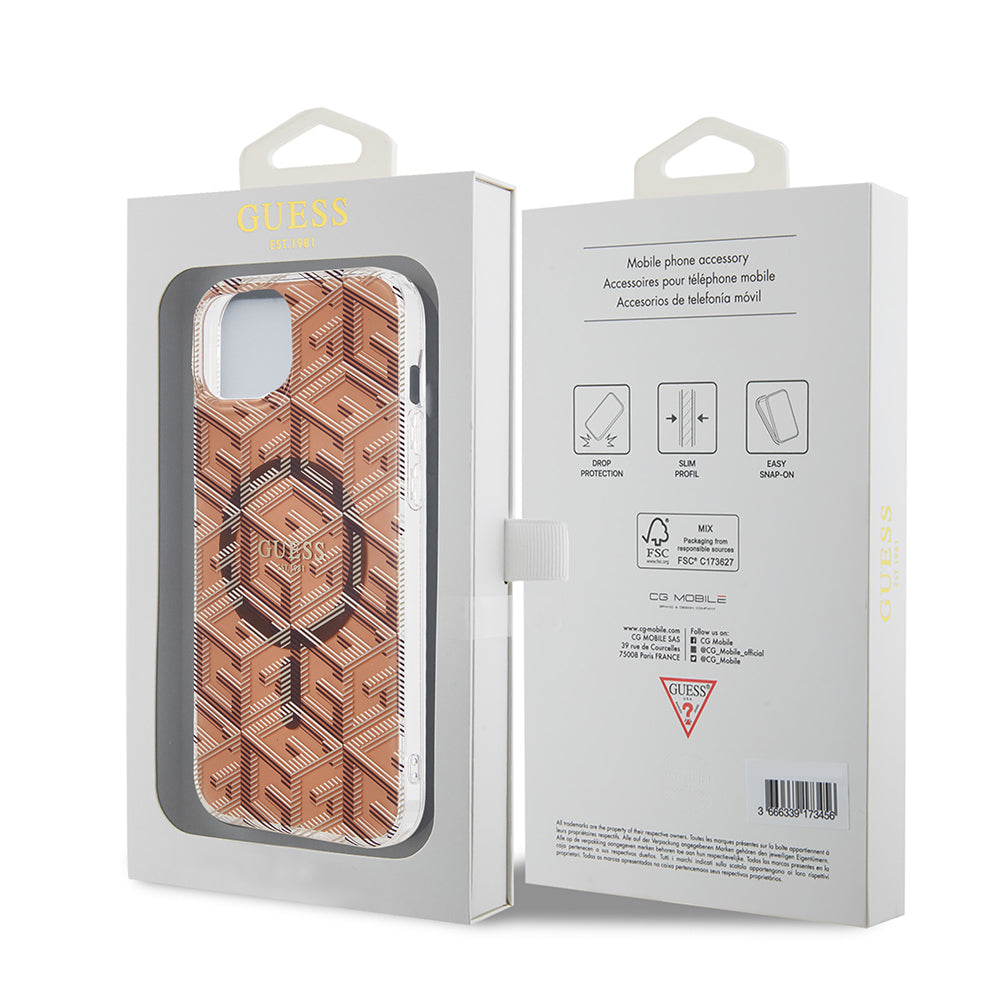 Husă Guess iPhone 15 Plus IML GCube MagSafe, maro – imagine 7