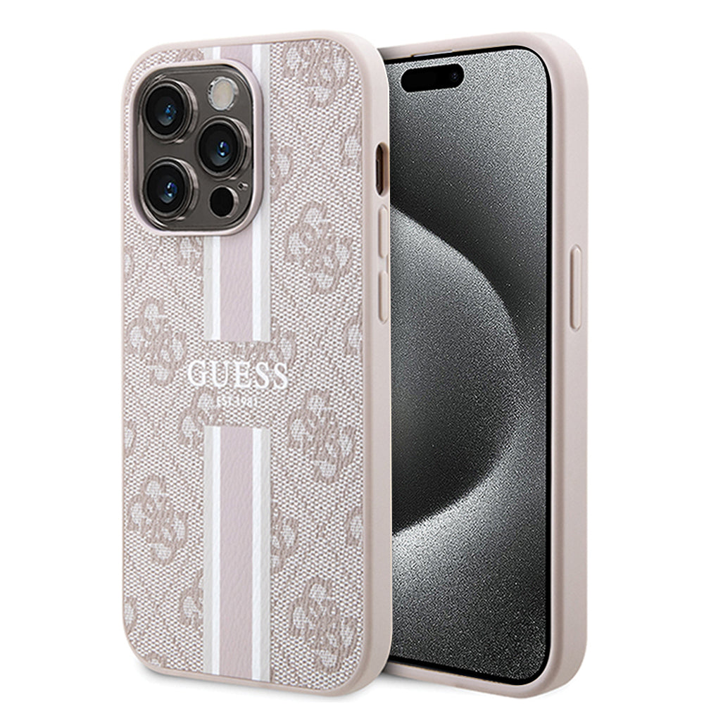 Husă Guess iPhone 15 Pro Hardcase 4G Printed Stripes MagSafe, roz – imagine 5