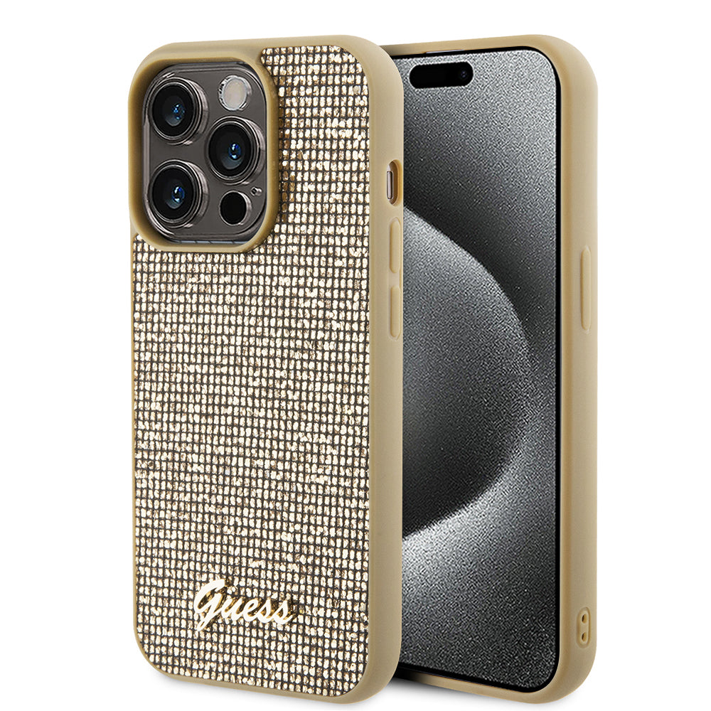 Husă Guess iPhone 15 Pro Max Disco Metal Script, auriu – imagine 6