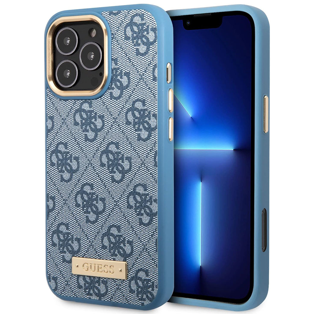Husă Guess iPhone 16 Pro Hardcase 4G Logo Plate MagSafe, albastru – imagine 6
