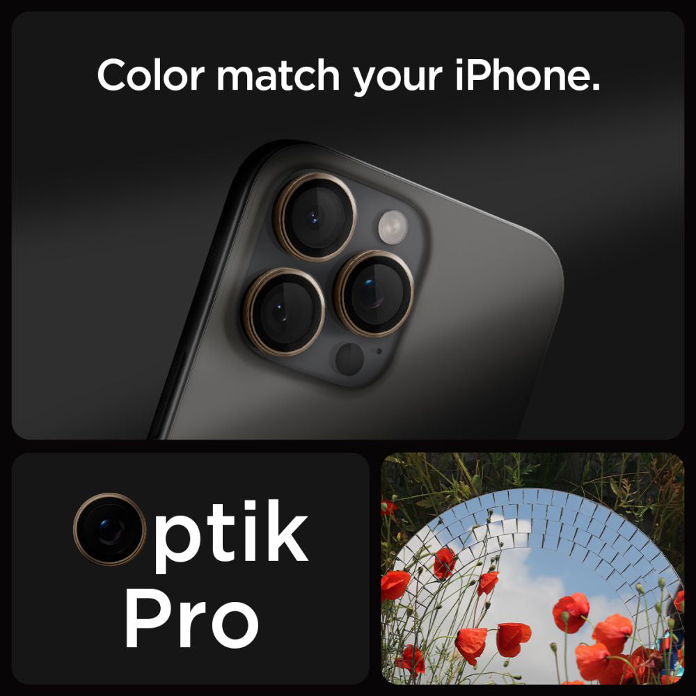 Protecție cameră Spigen Optik.tR EZ Fit Pro pentru iPhone 16 Pro (Desert Titanium) – imagine 7