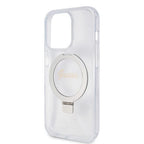 Husă Guess iPhone 15 Pro Ring Stand Script Glitter, transparent – imagine 4