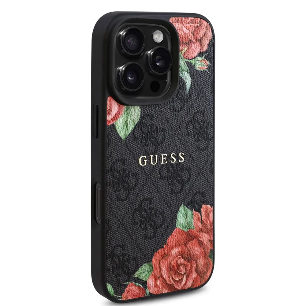 Husă Guess iPhone 16 Pro Hardcase 4G Flower Print MagSafe, negru – imagine 1
