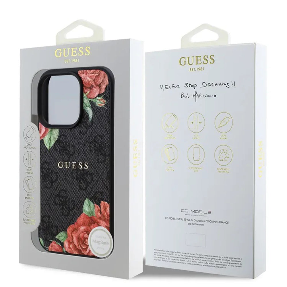 Husă Guess iPhone 16 Pro Hardcase 4G Flower Print MagSafe, negru – imagine 5