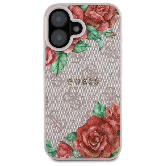 Husă Guess 4G Flower Print MagSafe pentru iPhone 16 – roz