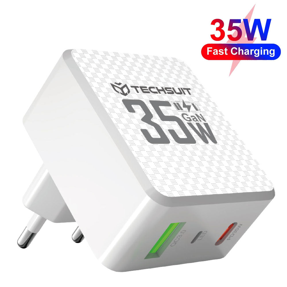 Încărcător priză compact GaN 35W, USB-C și USB, alb – Techsuit CHPD173 – imagine 1