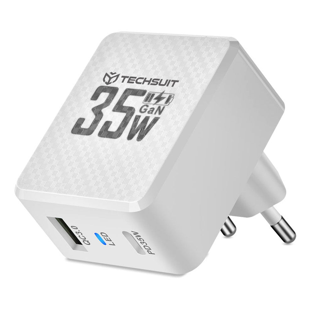 Încărcător priză compact GaN 35W, USB-C și USB, alb – Techsuit CHPD173 – imagine 2