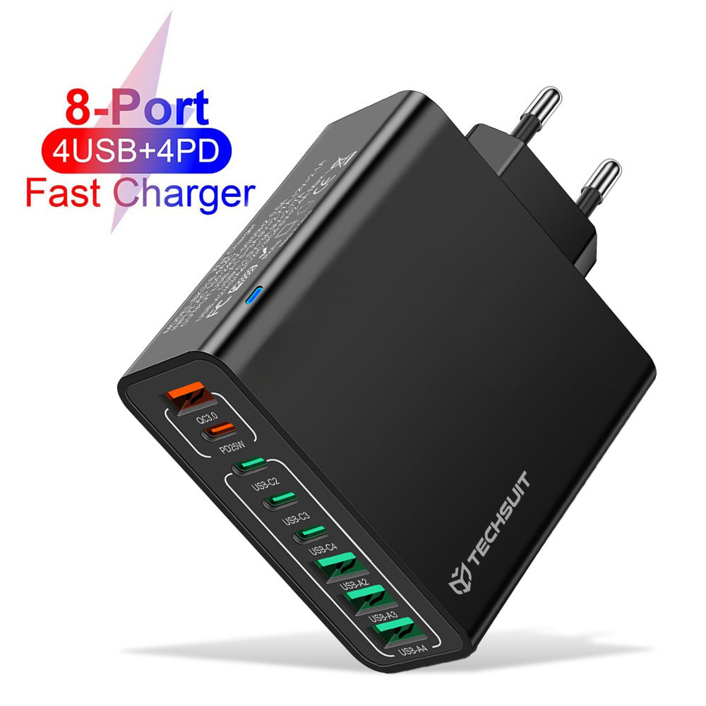 Încărcător priză 8 porturi, 4 USB-C și 4 USB, negru – Techsuit CHPD224 – imagine 1