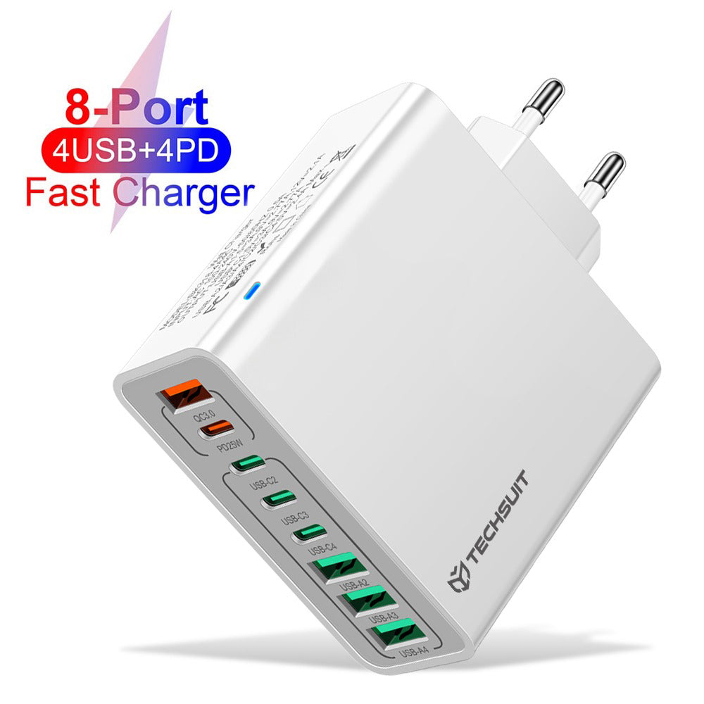 Încărcător priză 8 porturi, 4 USB-C și 4 USB, alb – Techsuit CHPD224 – imagine 1